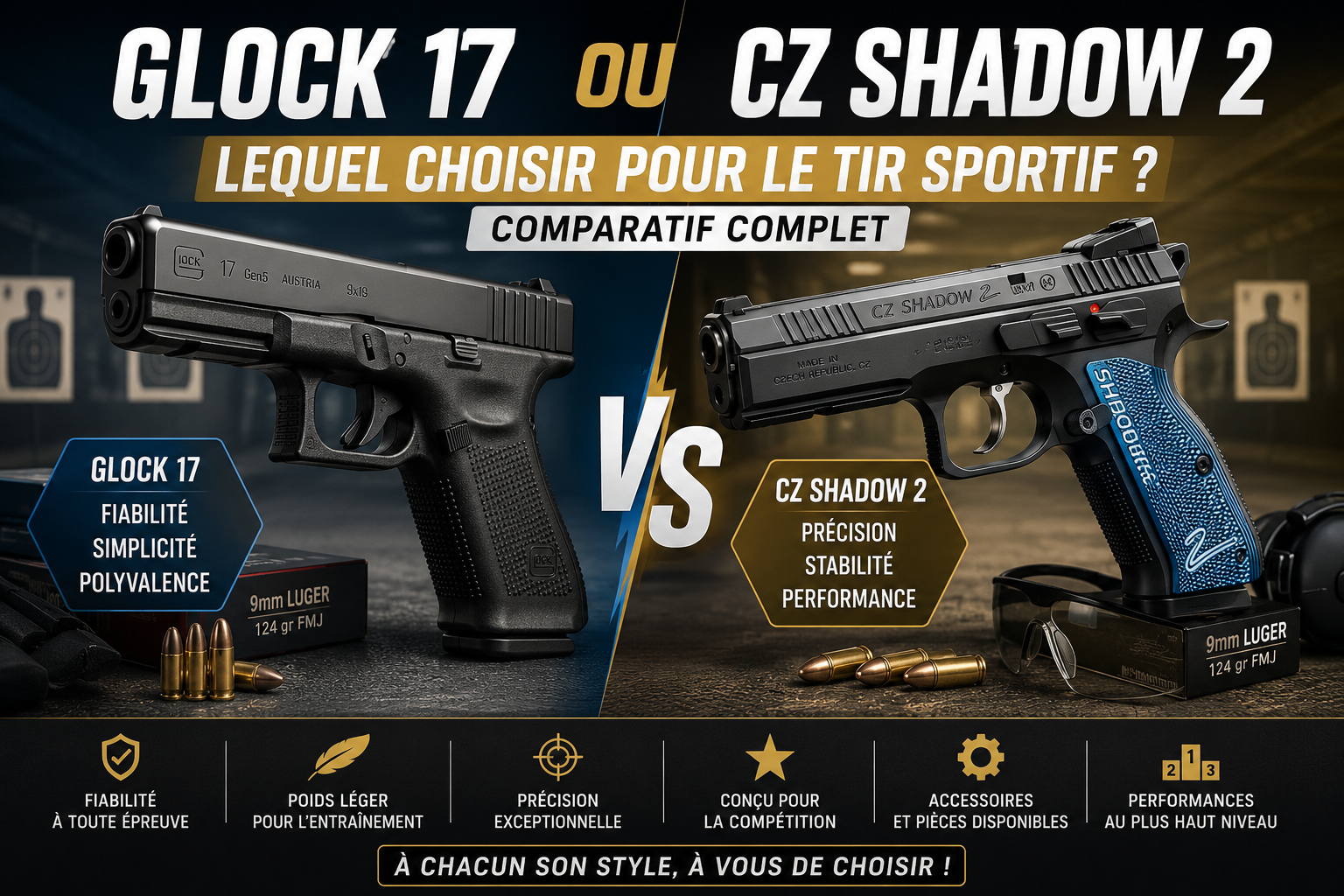 Comparatif Glock 17 ou CZ Shadow 2 pour le tir sportif